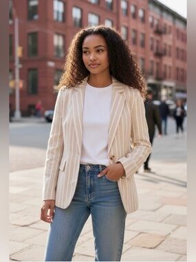 Philosophy NWT Tan Cream Striped Blazer